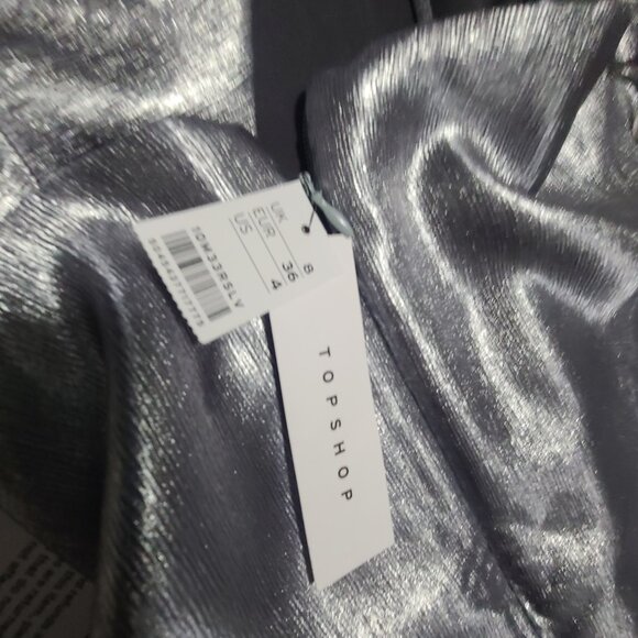 New Topshop Sz 4 Silver Metallic Mini Slip Dress - Picture 2 of 9